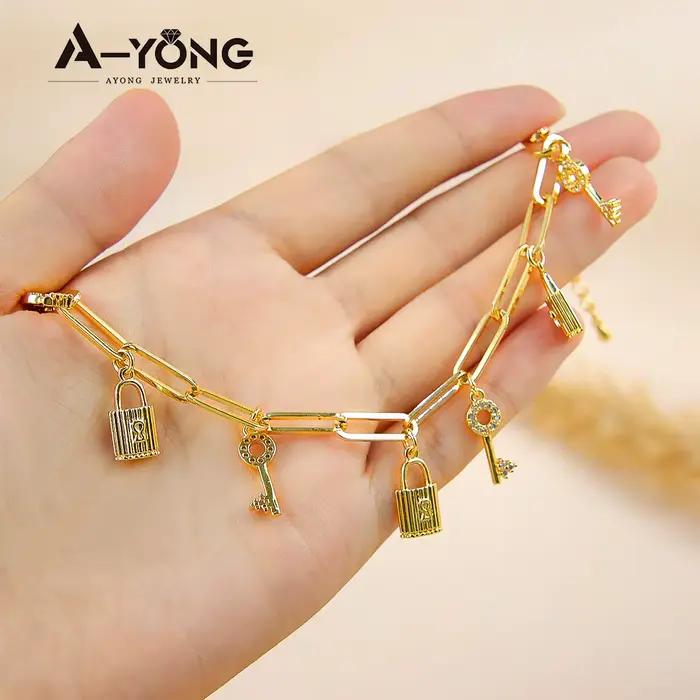 Bracelet de mode plaqué or 21 carats chaînes à maillons arabes élégantes bijoux de fête pour femmes occasions spéciales voyage traditionnels