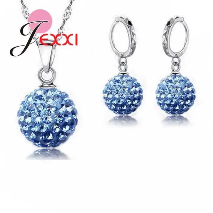 Bijoux de haute qualité prix usine mode en gros cristal australien coloré 925 en argent Sterling couleur collier et boucles d'oreilles ensembles