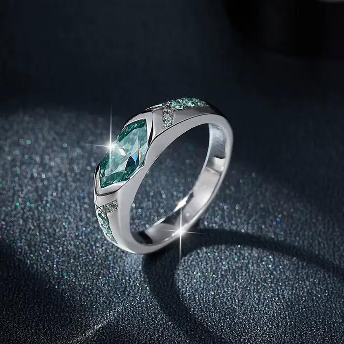 5x10mm Marquise coupe Mossanite anneaux pour femmes homme 925 argent Sterling avec plaqué or bijoux dames bande