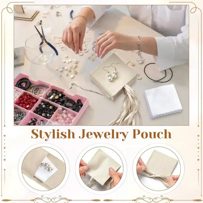 10 pochettes à bijoux en microfibre 8 x 8 cm, sacs d'emballage pour bijoux, sacs cadeaux de luxe avec chiffon de nettoyage pour emballage de bracelets