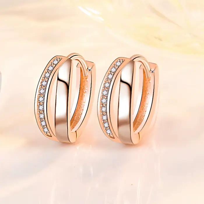 Boucles d'oreilles en argent sterling 925 et or rose avec zircone pour femmes occasions spéciales mariage soirée