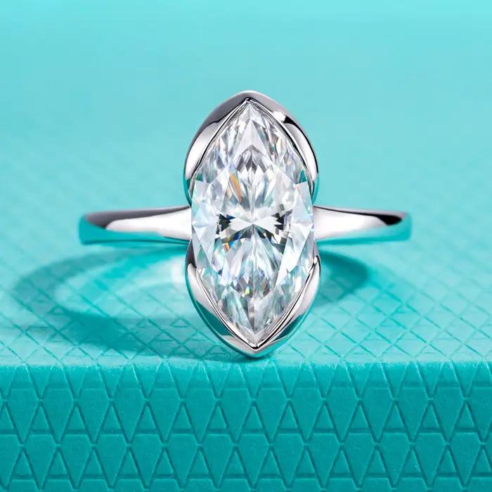 Bague de fiançailles en argent sterling 925 sertie de moissanite marquise 3 carats alliance de mariage pour femme occasions spéciales