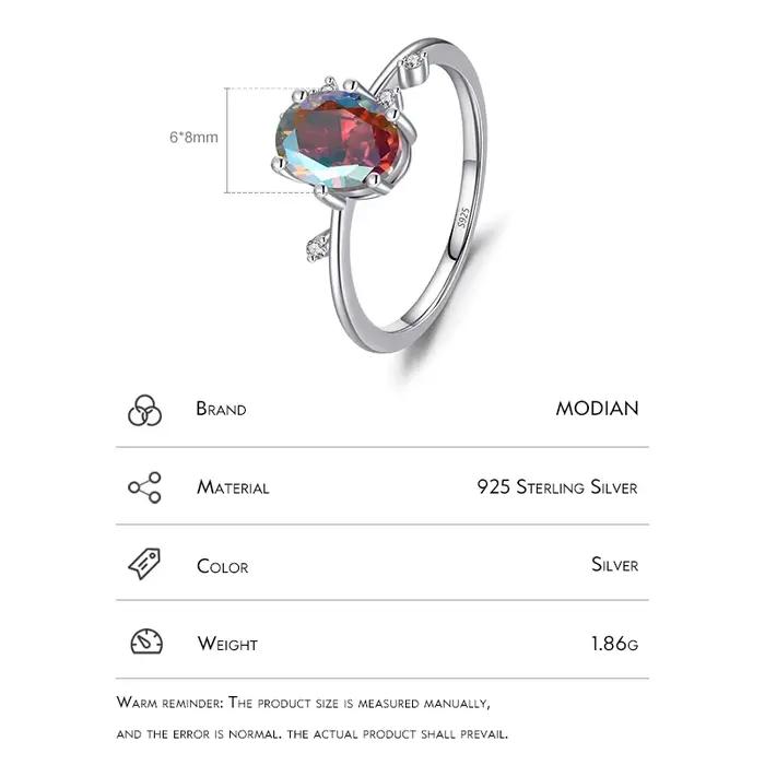 Modian – bague multicolore ovale en argent Sterling 925, en zircone arc-en-ciel, pour femmes, bijoux fins de luxe pour mariage, anniversaire de fiançailles