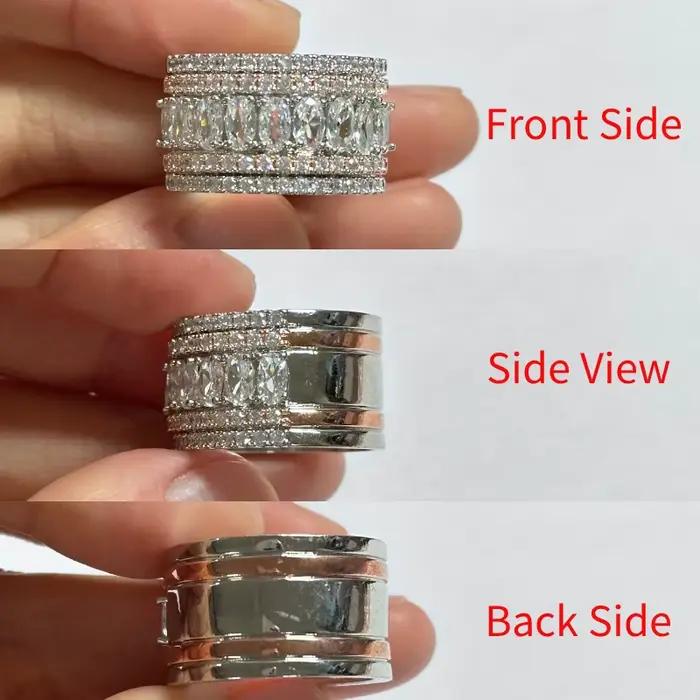 Huitan – bagues larges bicolores de luxe pour femmes, zircone cubique entièrement brillante, bijoux de fête exquis, accessoires chics à la mode