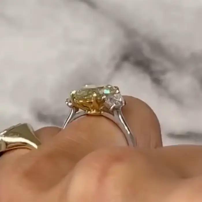 JOVOVASMILE – bague Moissanite 4.5 carats, 8x12mm, jaune clair, glace pilée, hybride, coupe ovale, bicolore, Solitaire blanc et jaune 18 carats