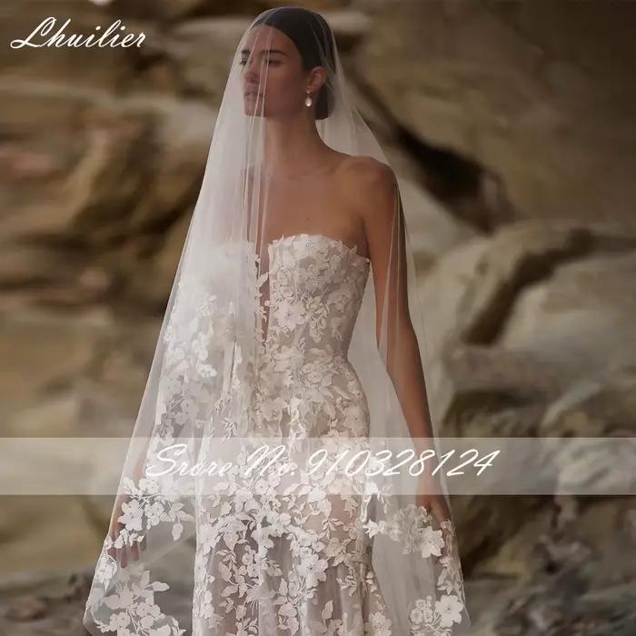 Robes de mariée sirène en dentelle sans bretelles personnalisées Lhuillier