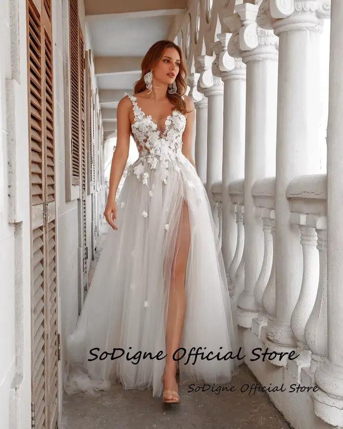 SoDigne-Robe de Mariée Trapèze en Tulle pour Femme