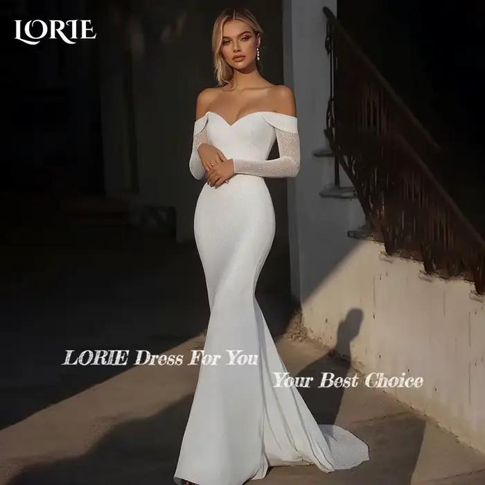 LORIE dentelle plage robes de mariée épaules dénudées a-ligne à manches longues robe