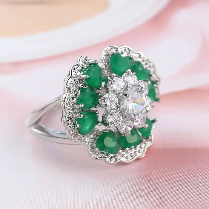 Bague en argent sterling 925 sertie de zirconium vert bohème romantique pour mariage occasions spéciales femmes