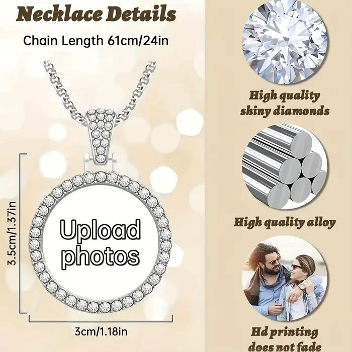 Collier photo personnalisé avec pendentif cadre rond hip-hop, bijoux personnalisables, cadeau pour ami et famille, parfait pour Noël