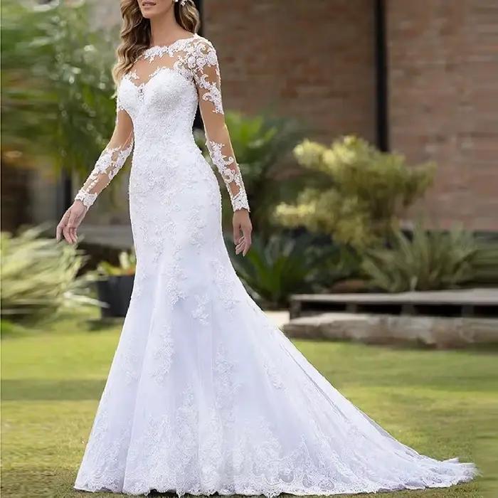 Robe de mariée HEULORIA sirène blanche avec dentelle et perles pour femmes occasions spéciales