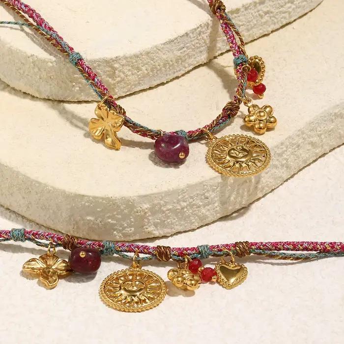 Ensemble de bijoux E.B.belle collier et bracelet doré fleur vintage avec petit cœur cadeau romantique pour femme occasions spéciales