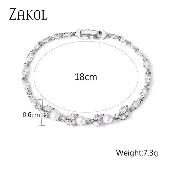 ZAKOL exquis Marquise Zircon feuilles Bracelet de perles pour les femmes de haute qualité bijoux de mariage de luxe
