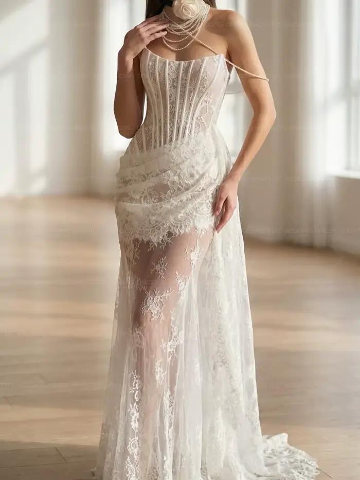 Robes de mariée sirène vintage en dentelle TLIT