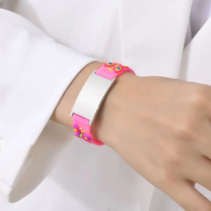 Bracelet médical personnalisé en acier inoxydable pour enfants, bracelets d'identification en silicone gratuits, bracelets d'urgence pour enfants, bijoux