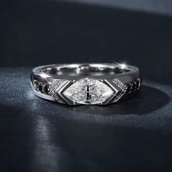 5x10mm Marquise coupe Mossanite anneaux pour femmes homme 925 argent Sterling avec plaqué or bijoux dames bande