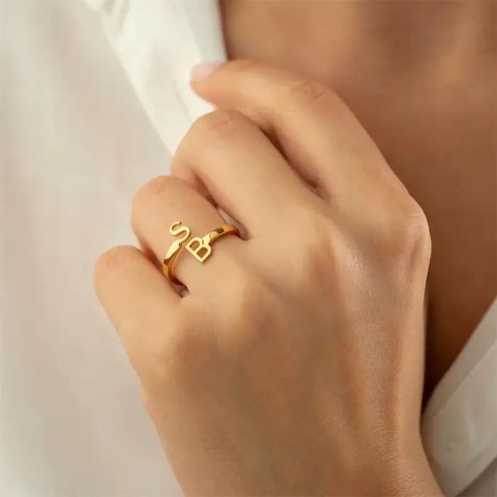Bague personnalisée en acier inoxydable avec initiales pour femme et homme, alliance de mariage, cadeau romantique pour fiancée, épouse ou meilleure amie
