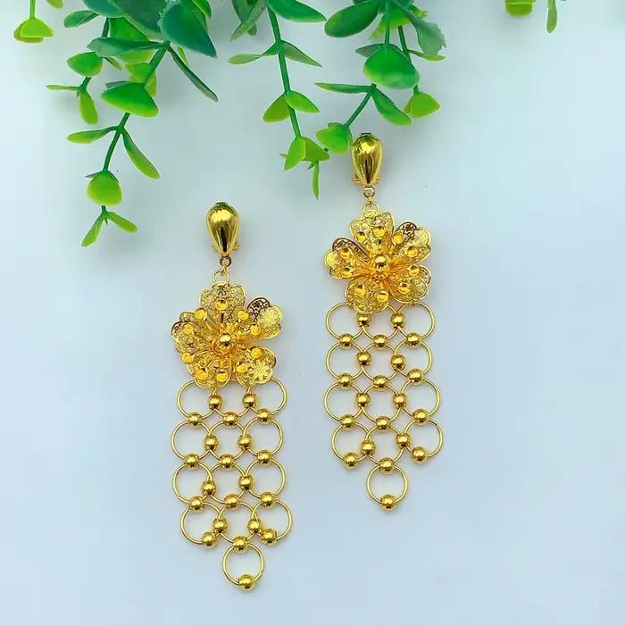 Parure de bijoux de luxe indienne avec collier long à fleurs et boucles d'oreilles pour femme