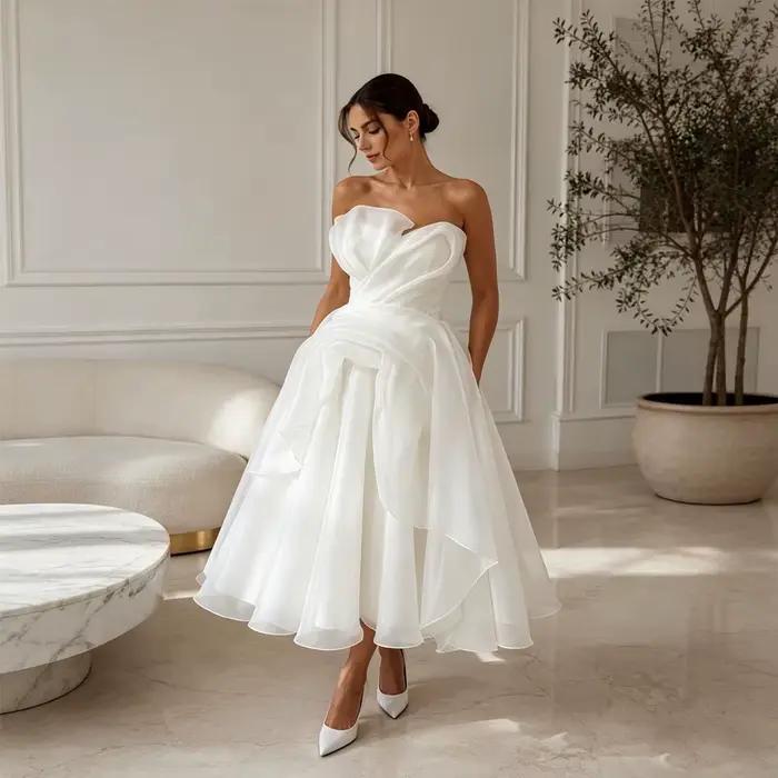 Robe de mariée midi simple 2026 en organza