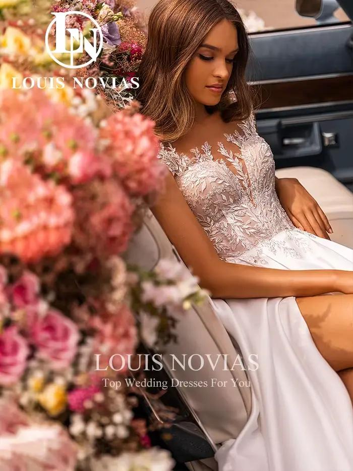 Robe de mariée Louis Novias Boho col en V profond perles cristal broderie a-ligne pour femmes occasions spéciales mariage soirée cérémonie