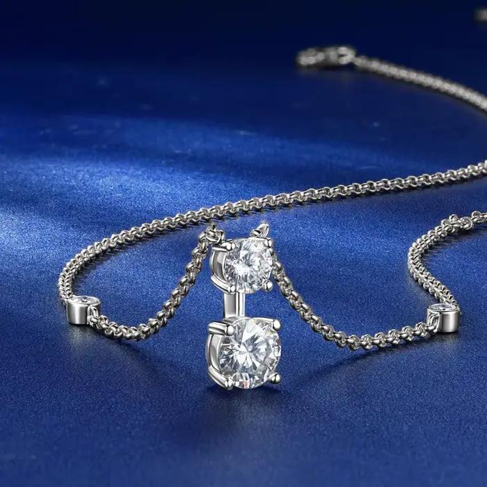 RAPRGOLD – colliers avec pendentif géométrique Moissanite rond pour femmes