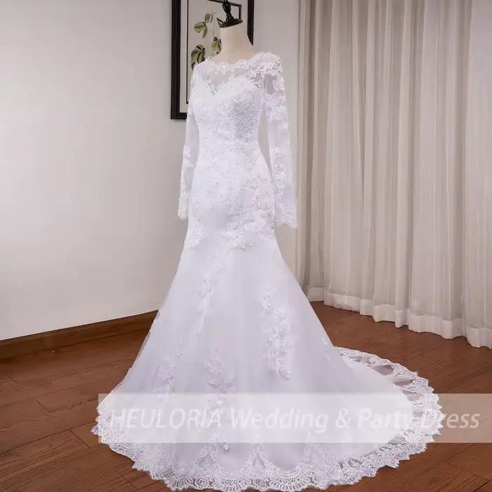 Robe de mariée HEULORIA sirène blanche avec dentelle et perles pour femmes occasions spéciales