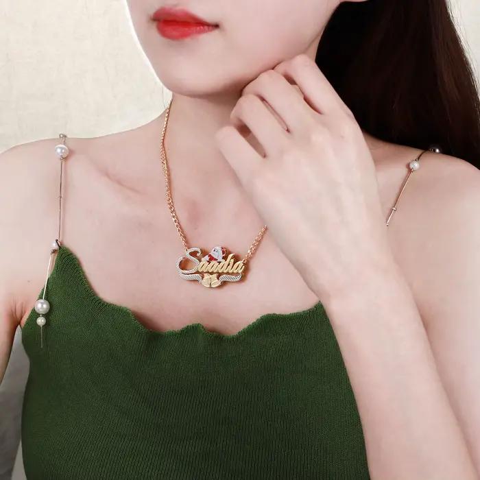 Bijoux festifs de noël pour femmes, collier avec nom personnalisé, bonhomme de neige et cloche de noël, Design personnalisé bicolore Double couche Pla