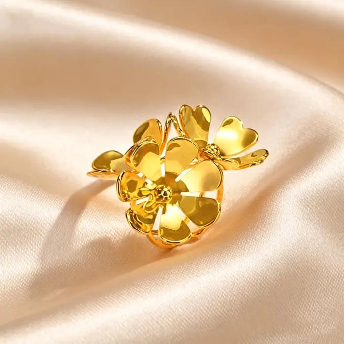 Bagues uniques à grandes fleurs exagérées pour femmes, couleur or, en acier inoxydable, bague ouverte personnalisée, bijoux esthétiques tendance, cadeau