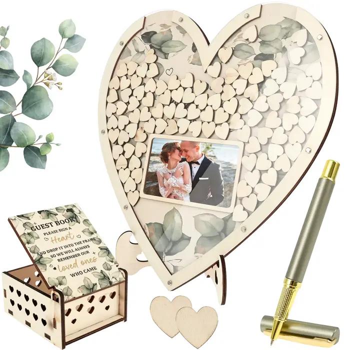 Livre d'or de mariage en bois avec boîte de rangement
