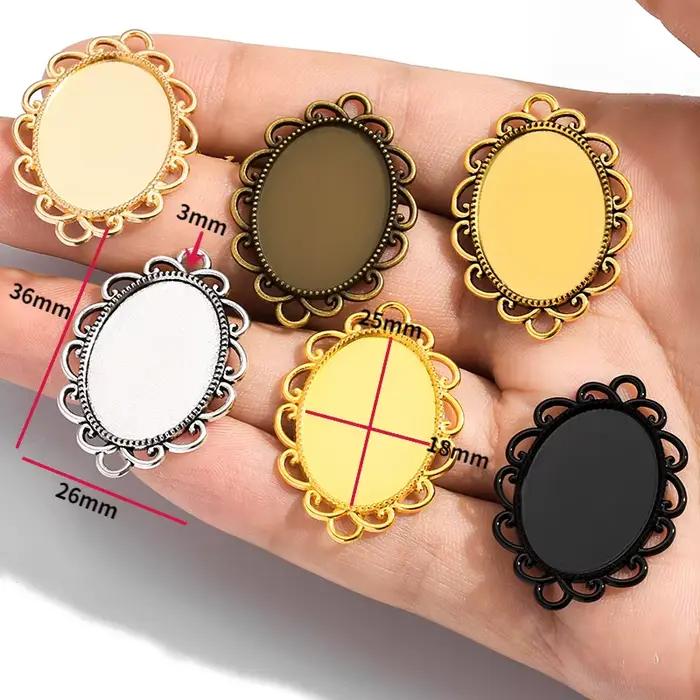 4 pièces collier ovale pendentif réglage Cabochon camée plateau de Base lunette vierge ajustement 25*18mm Cabochons fabrication de bijoux 36*26mm C66
