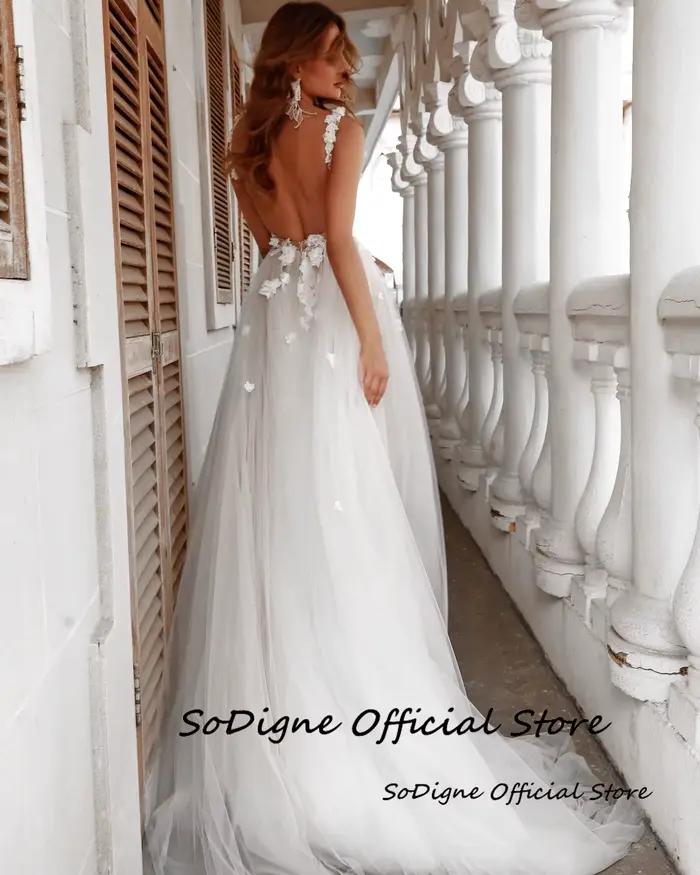 SoDigne-Robe de Mariée Trapèze en Tulle pour Femme