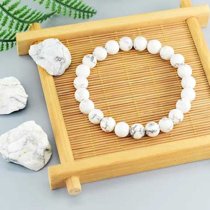 Bracelets en perles de pierre véritable Howlite blanche naturelle