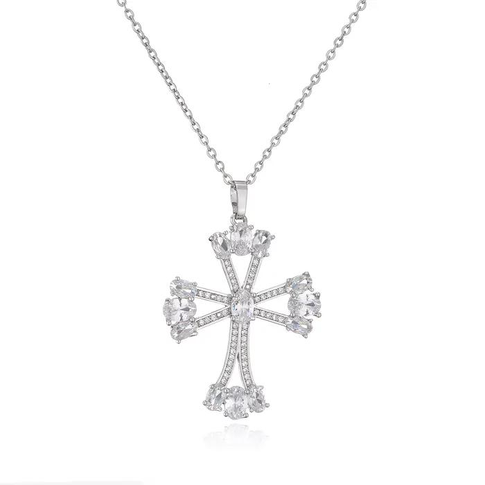 HECHENG, haute qualité cristal brillant zircone cubique Zircon collier pendentif croix jésus Christ couleur or bijoux cadeau pour les femmes