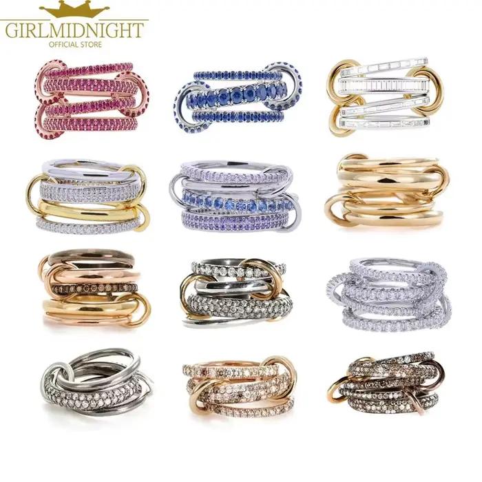 Bague de fiançailles empilable pour femmes en or rose avec micro-pavé de zircon CZ et chaîne à maillons multicolores pour occasions spéciales engagement mariage