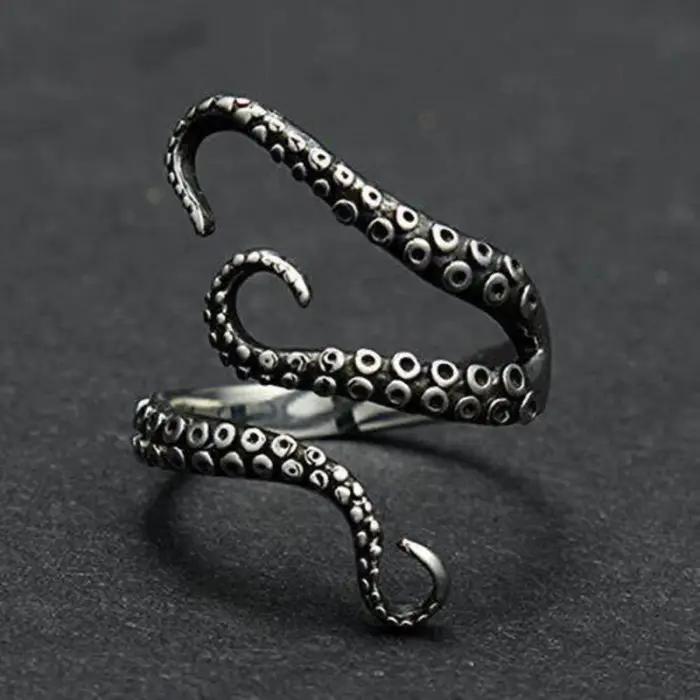 Bague en acier titane tentacule de pieuvre, monstre marin gothique, taille ajustable, bijou punk pour homme et femme