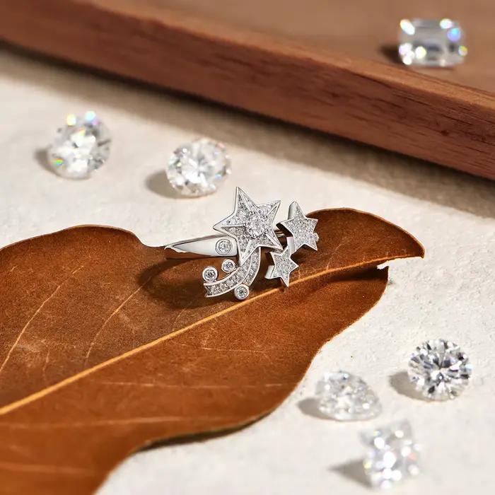 ATTAGEMS – bagues de luxe légères en forme d'étoile Moissanite pour femmes, en argent Sterling 925, Design Unique avec porte-bonheur, véritable, bijoux fins, cadeau