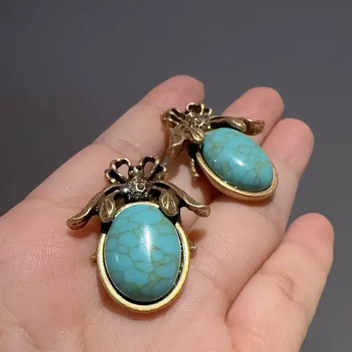 Parure de bijoux vintage en turquoise avec portrait camée