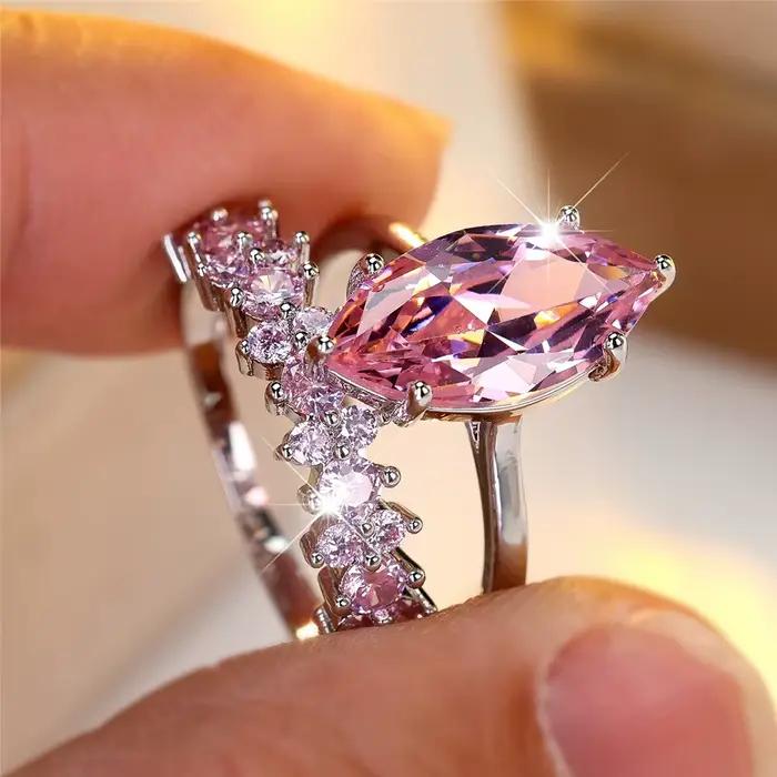 Ensemble de bagues de fiançailles en pierre de Zircon rose pour femmes