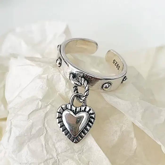 Bagues à pampilles en forme de cœur d'amour en argent Sterling 925, pour femmes et Couples, nouvelle mode Vintage, argent thaïlandais, Punk, bijoux de fête, cadeaux