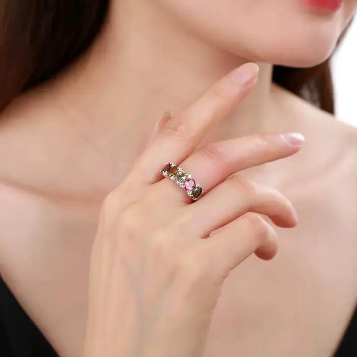 Bague de mariage en argent sterling 925 sertie de tourmaline naturelle pour femmes occasions spéciales comme le mariage fiançailles anniversaires