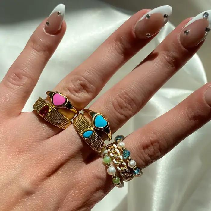 Bague en Acier Inoxydable Incrustée de Pierre Turquoise Naturelle pour Femme, Bijoux Bohème, Échelle Minimaliste, Bergame, Bagues Ouvertes
