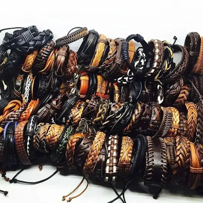 Bracelets à breloques en cuir Vintage pour hommes et femmes, 5 pièces/lot, mélange de Styles, bracelet réglable, bijoux à la mode, vente en gros