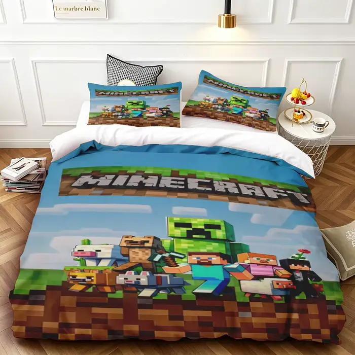 Housse de couette Minecraft Twin, ensemble de literie de dessin animé, housse de couette pour décoration de chambre à coucher, cadeaux d'anniversaire pour adolescents et enfants