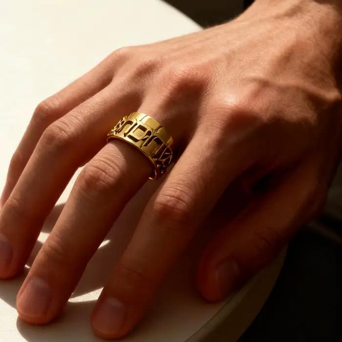 Bague hébreu pour hommes, 12mm, robuste, personnalisable, en acier inoxydable, gothique, en argent, cadeau de fête personnalisé, bijoux Judaica