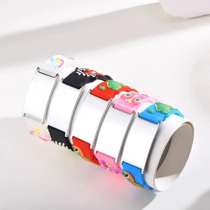 Bracelet médical personnalisé en acier inoxydable pour enfants, bracelets d'identification en silicone gratuits, bracelets d'urgence pour enfants, bijoux