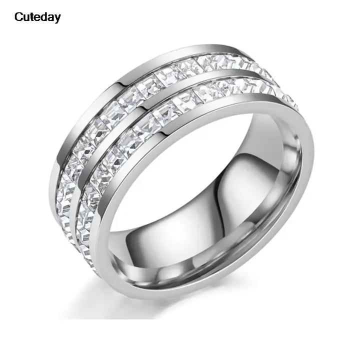 Bague ronde incrustée de Zircon blanc pour femmes et hommes
