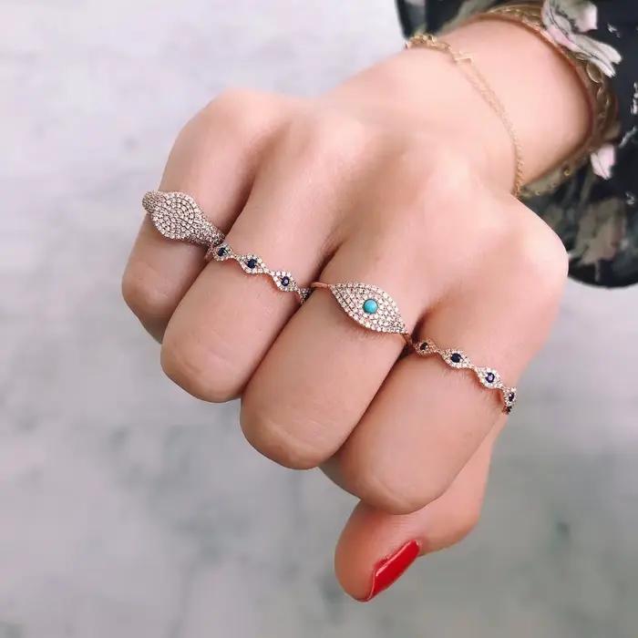 Bagues de fiançailles Cz Evil Eye pour femmes, bague empilable classique, rouge, vert, bleu, turc, bague de mariage, cadeaux de fête, bijoux de doigt