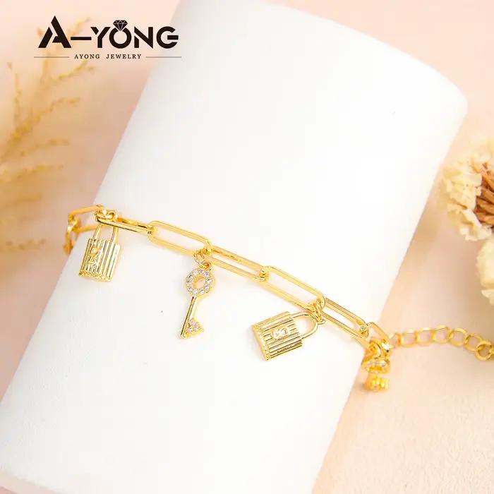 Bracelet de mode plaqué or 21 carats chaînes à maillons arabes élégantes bijoux de fête pour femmes occasions spéciales voyage traditionnels