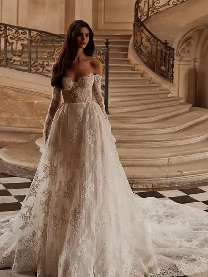 Robe De mariée Vintage en Organza avec dentelle brodée