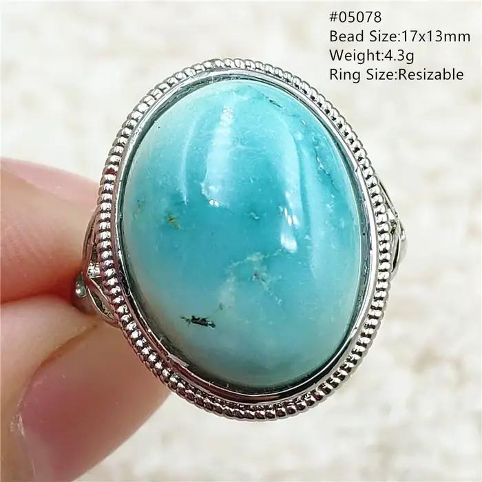 Bague Ajustable en Argent Sterling 925 pour Homme et Femme, Turquoise Bleue Naturelle, Perles promenales Rares d'Origine Verte, Pierre Uto Uto AA